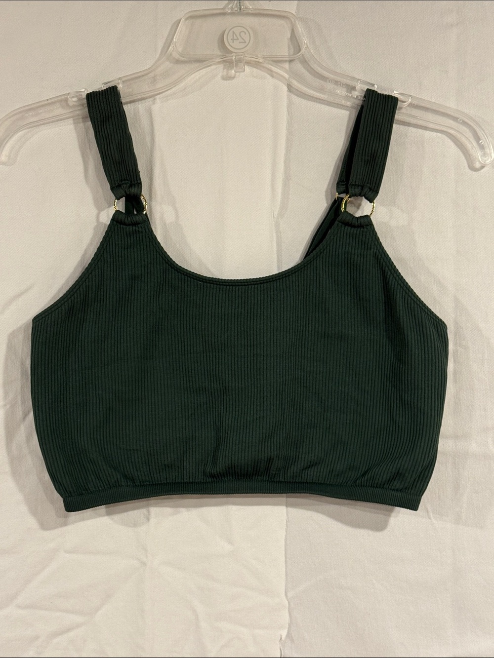 Aerie Ribbed Dark Green Ribbed Bikini Top, Large